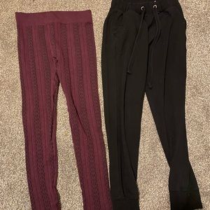 Burgundy Leggings and black joggers
